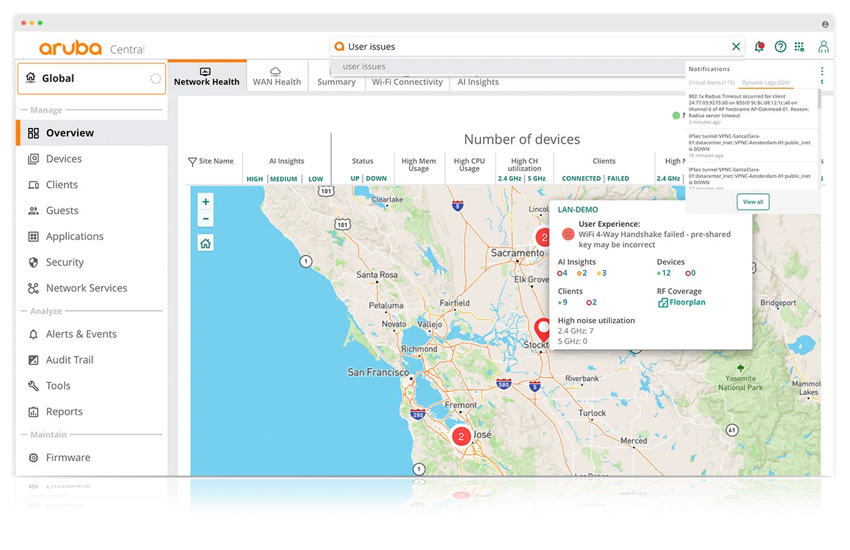 Aruba Central Dashboard