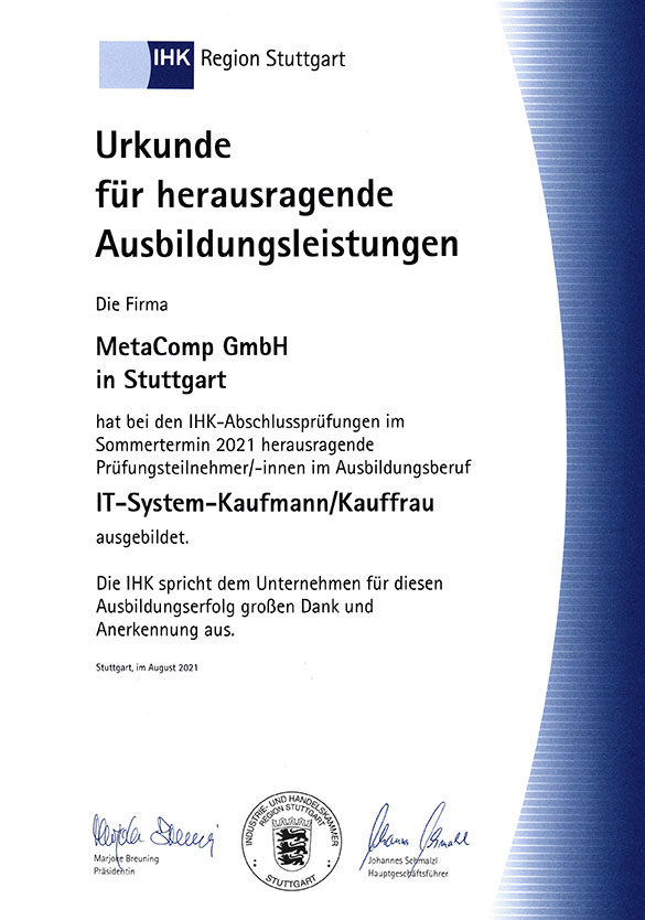 IHK-Urkunde MetaComp 2021